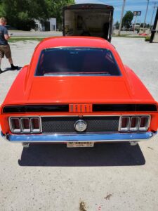 1969 Red Ford Mustang Mach 1 rear-end
