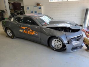 Damaged 2020 Chevrolet Camaro Dragster passenger side